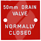 Label "50mm Drain Valve Normally Closed" 50 x 50mm