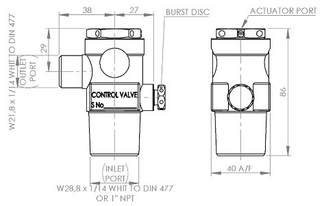DAB control valve dimensions
